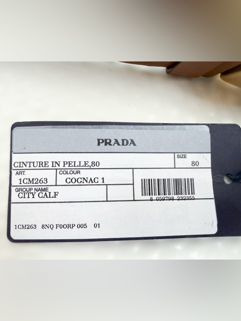 NWT Prada Leather Belt with Enameled Metal Triangle Logo (City Calf) in Cognac - Picture 7 of 14